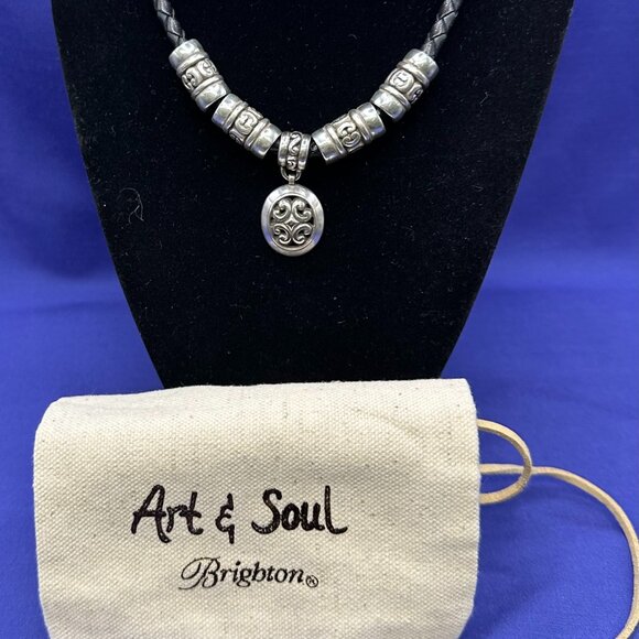 Brighton Retired Black Braided Leather Cord Choker Necklace - Picture 10 of 11